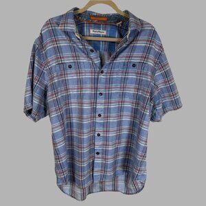 Tommy Bahama Men's Size L Blue Plaid Button Down Shirt Short Sleeve